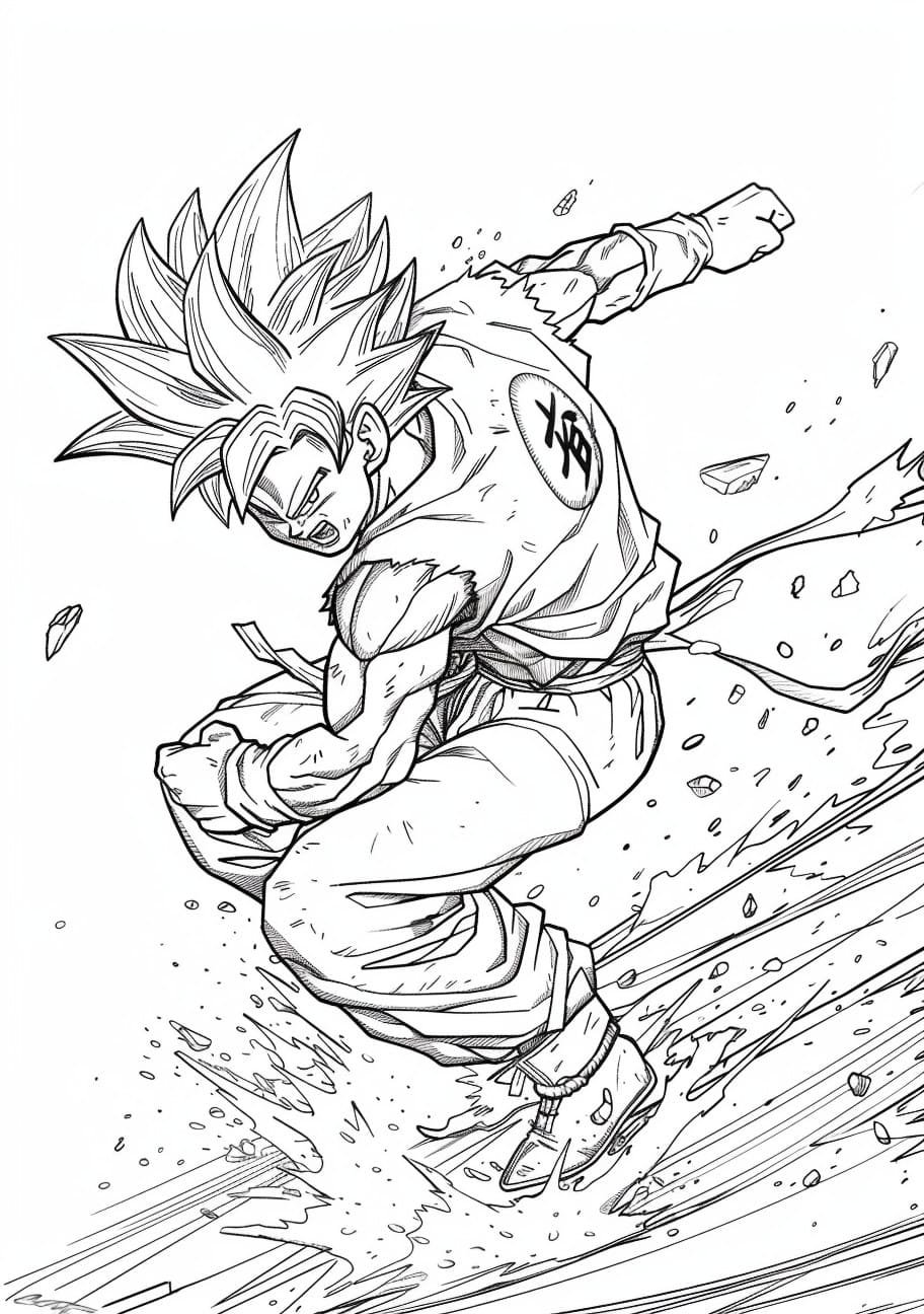 Goku in movement simple coloring page350 0