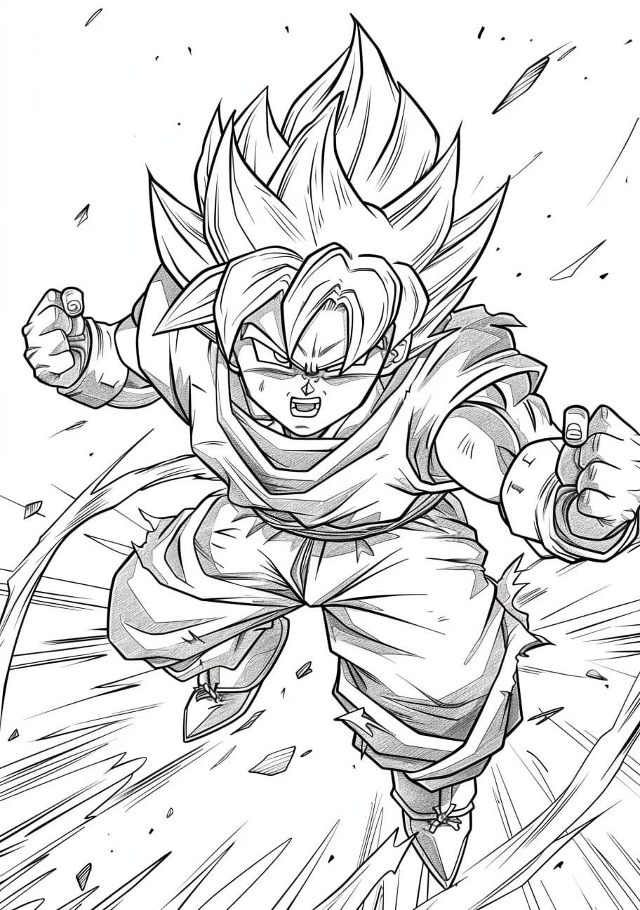 Goku in movement simple coloring page350 1