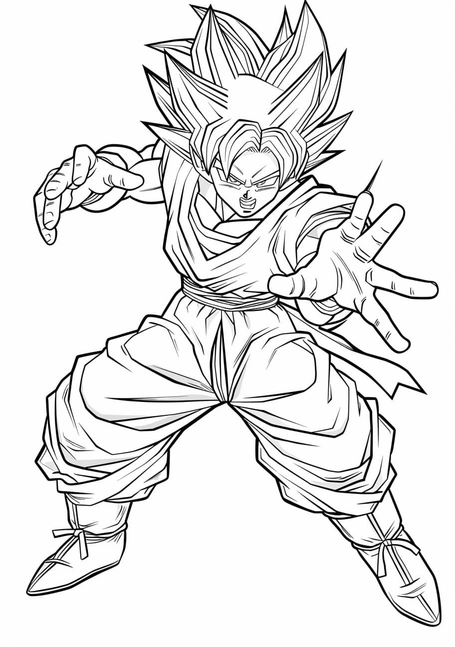 Goku in movement simple coloring page350 3