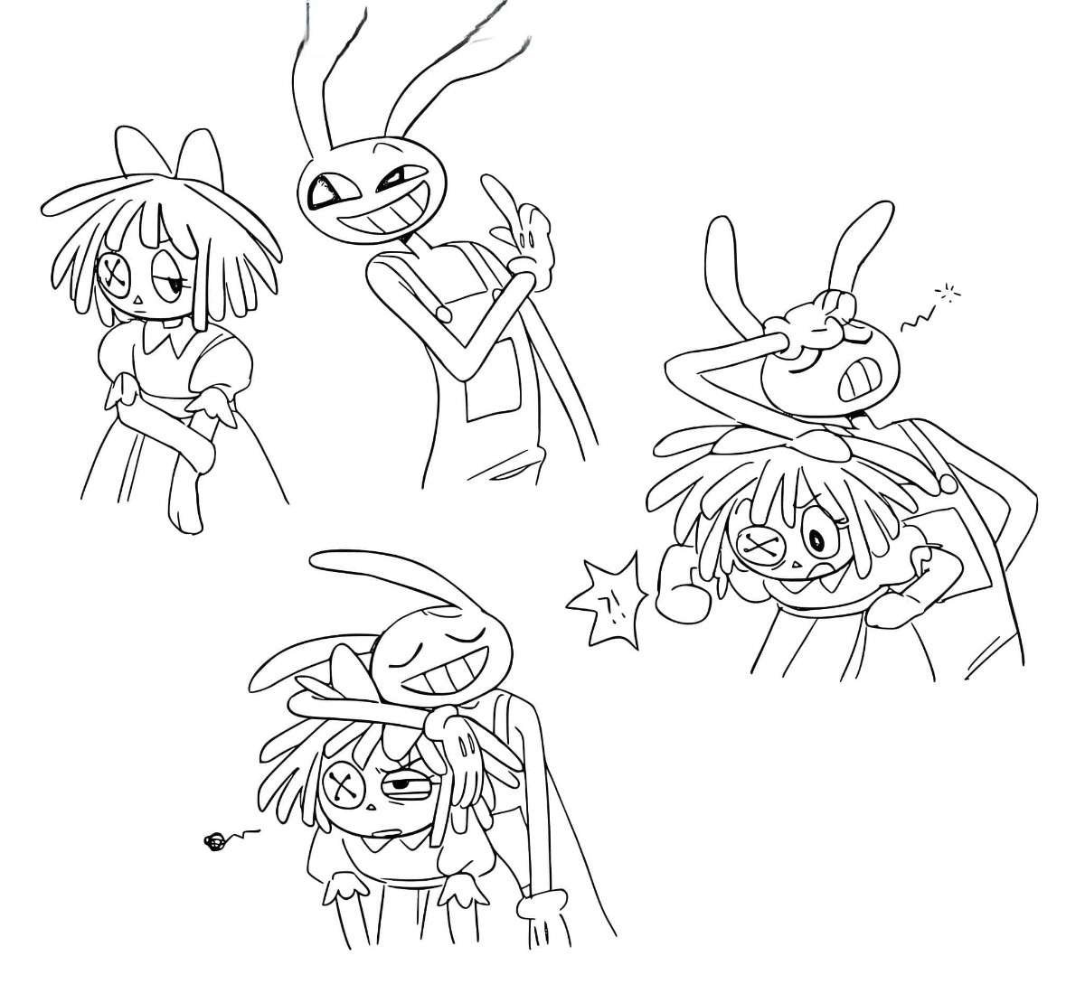 desenho do jax e ragatha de o incrivel circo digital para colorir 2