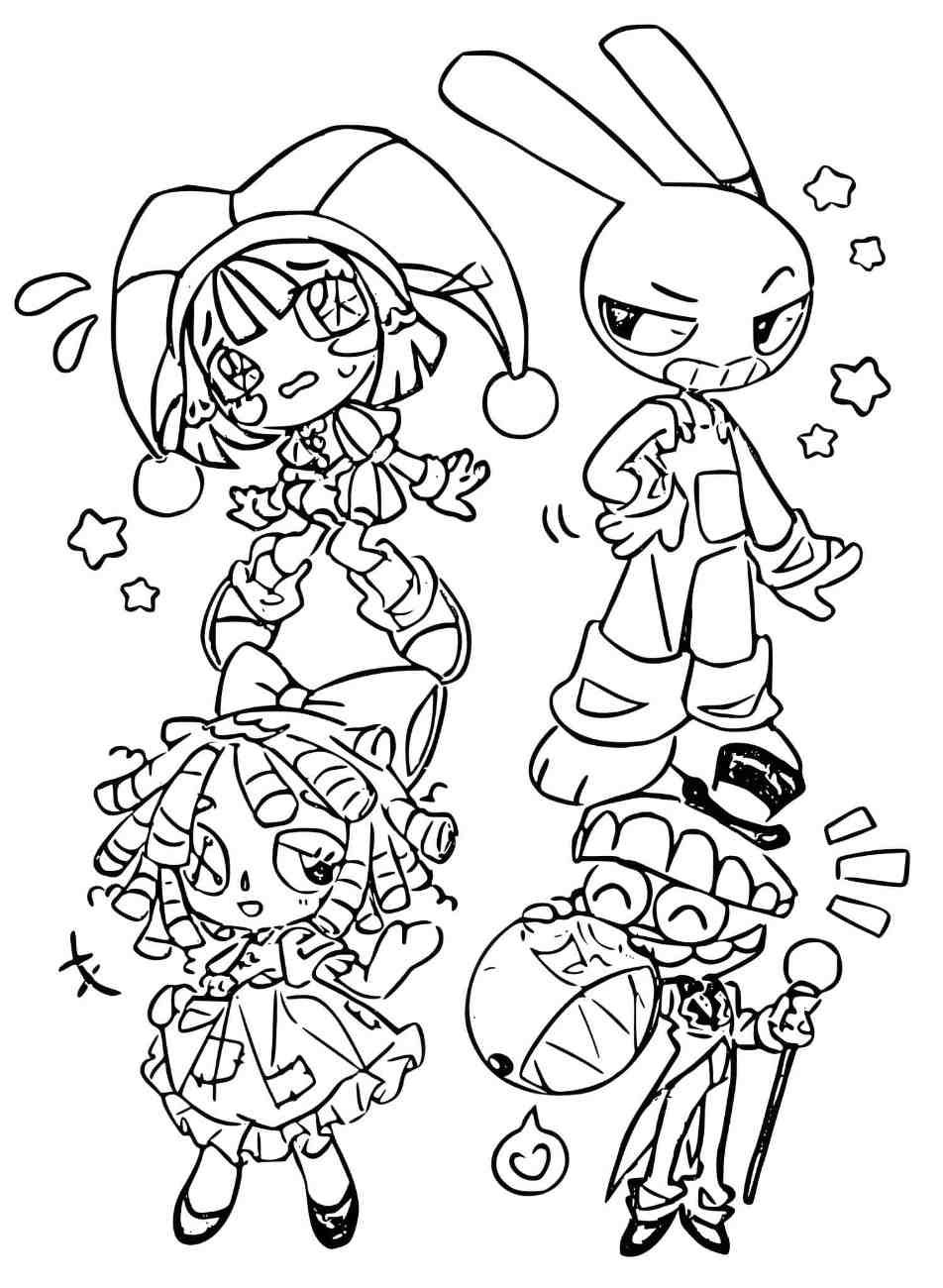 desenho do jax ragatha pomni e caine de o incrivel circo digital para colorir 1