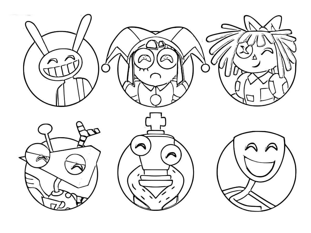 desenho dos personajes de o incrivel circo digital para colorir