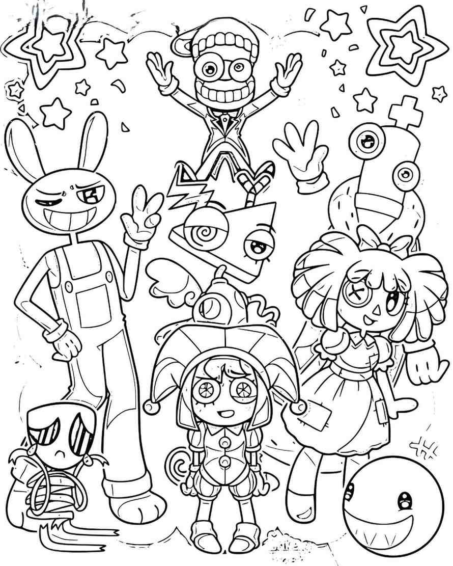 desenho dos personajes de o incrivel circo digital para imprimir
