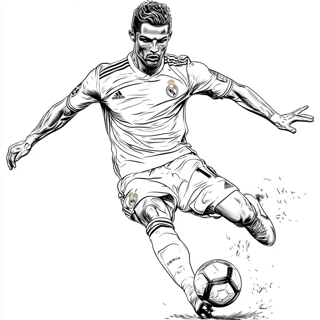 desenho muito simple para colorir do cristiano ronaldo jogando o futebol744 2