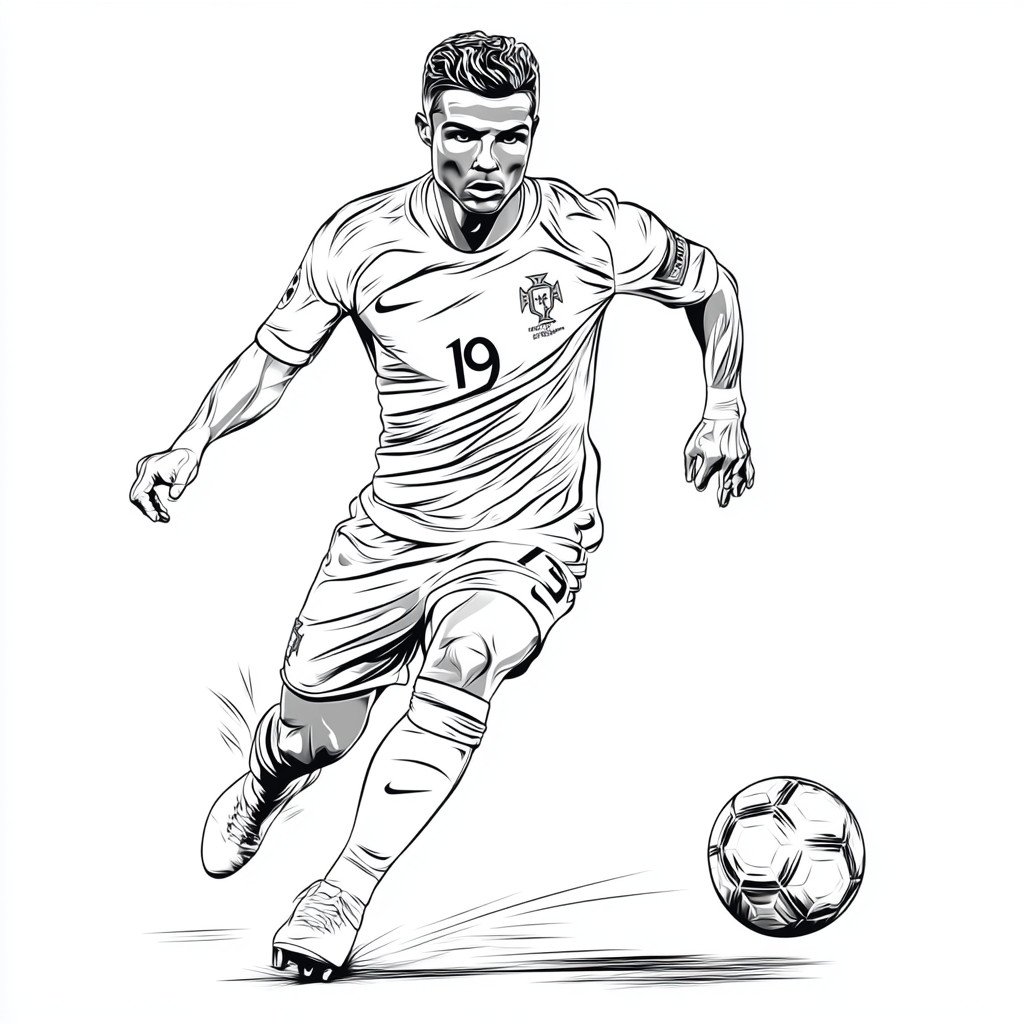 desenho muito simple para colorir do cristiano ronaldo jogando o futebol744 3