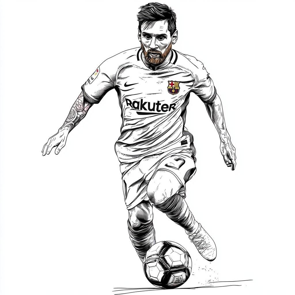 desenhos simples para colorir do lionel messi o jugador do futbol club barcelona jogando o futebol892 0