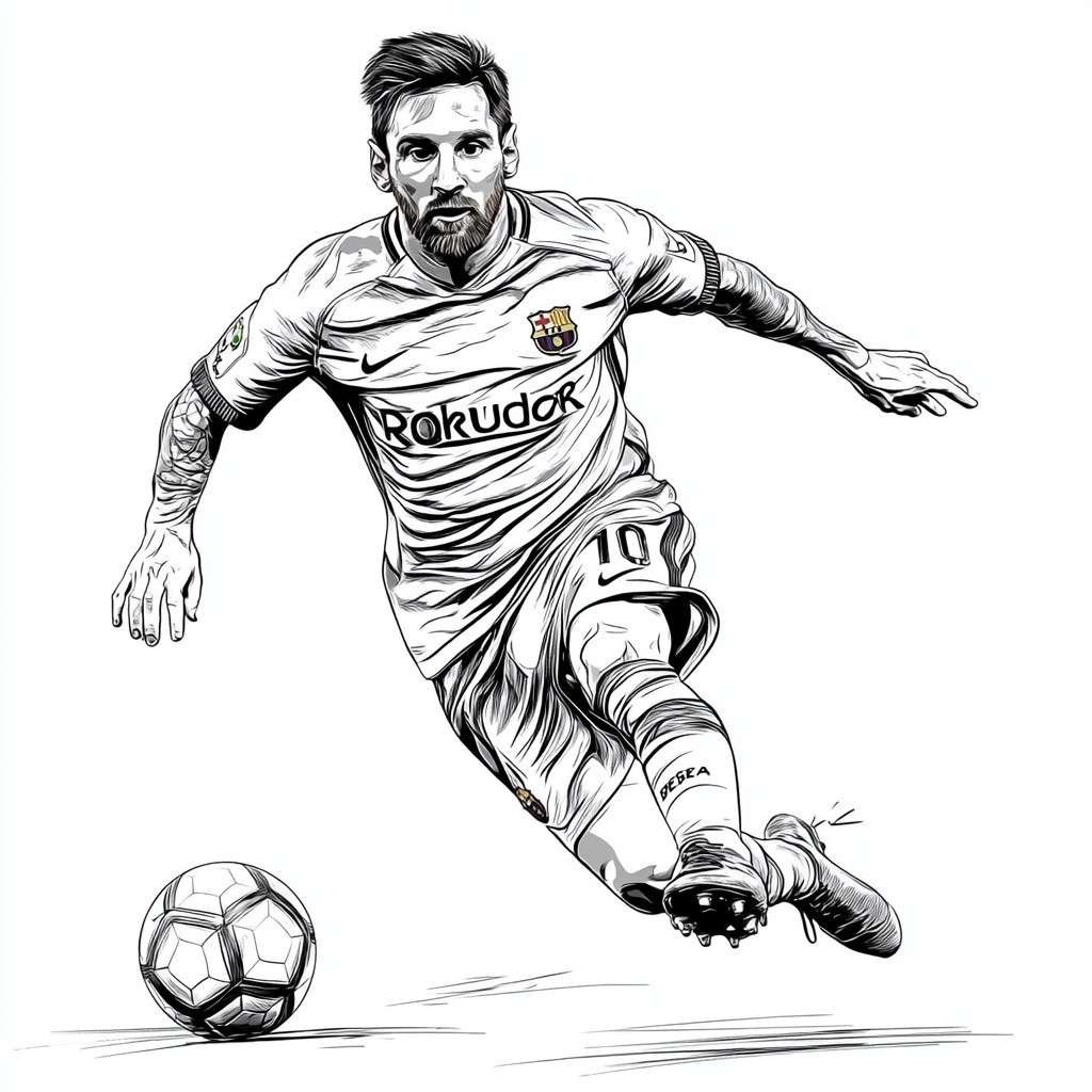 desenhos simples para colorir do lionel messi o jugador do futbol club barcelona jogando o futebol892 2