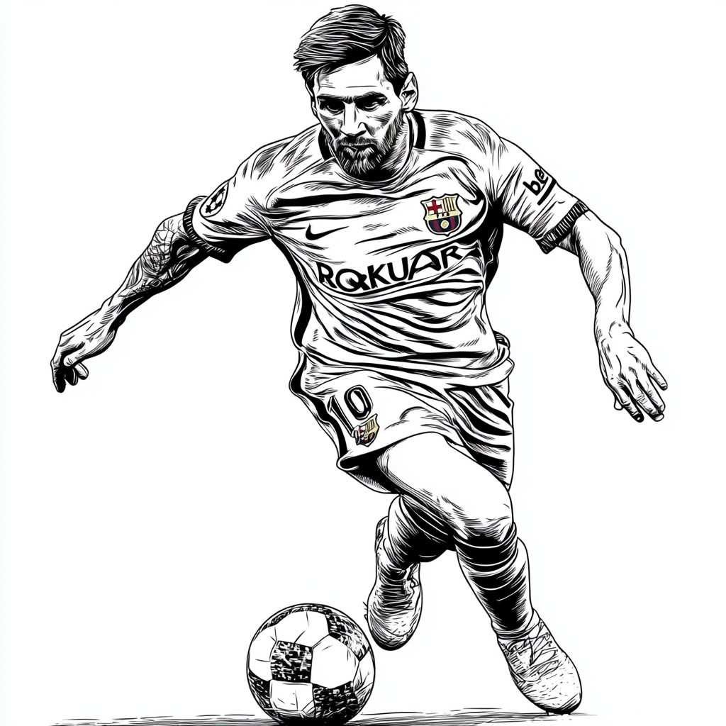 desenhos simples para colorir do lionel messi o jugador do futbol club barcelona jogando o futebol892 3