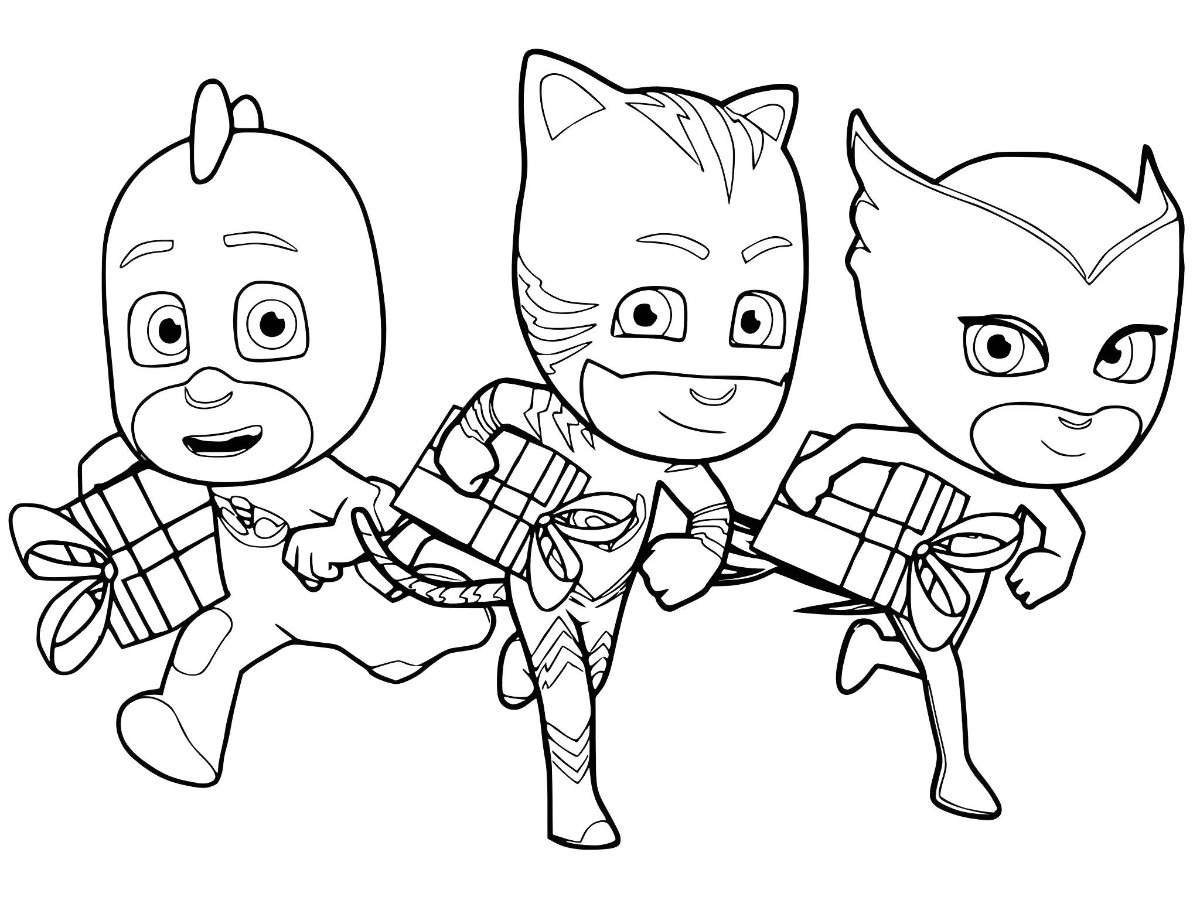 imagem do pj masks trio completo para colorir