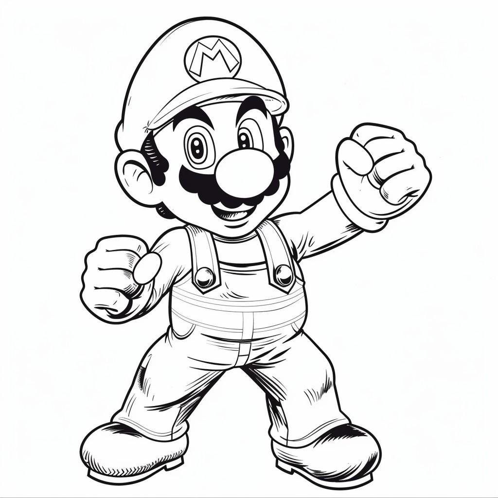 Desenhe uma imagem de Super Mario Bros para colorir A imagem deve ser em preto e branco sem sombras e sem preenchimento adequada para crianas colorire156 1