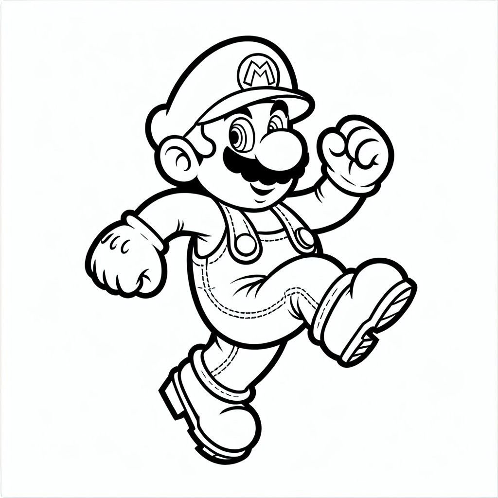 Desenhe uma imagem de Super Mario Bros para colorir A imagem deve ser em preto e branco sem sombras e sem preenchimento adequada para crianas colorire799
