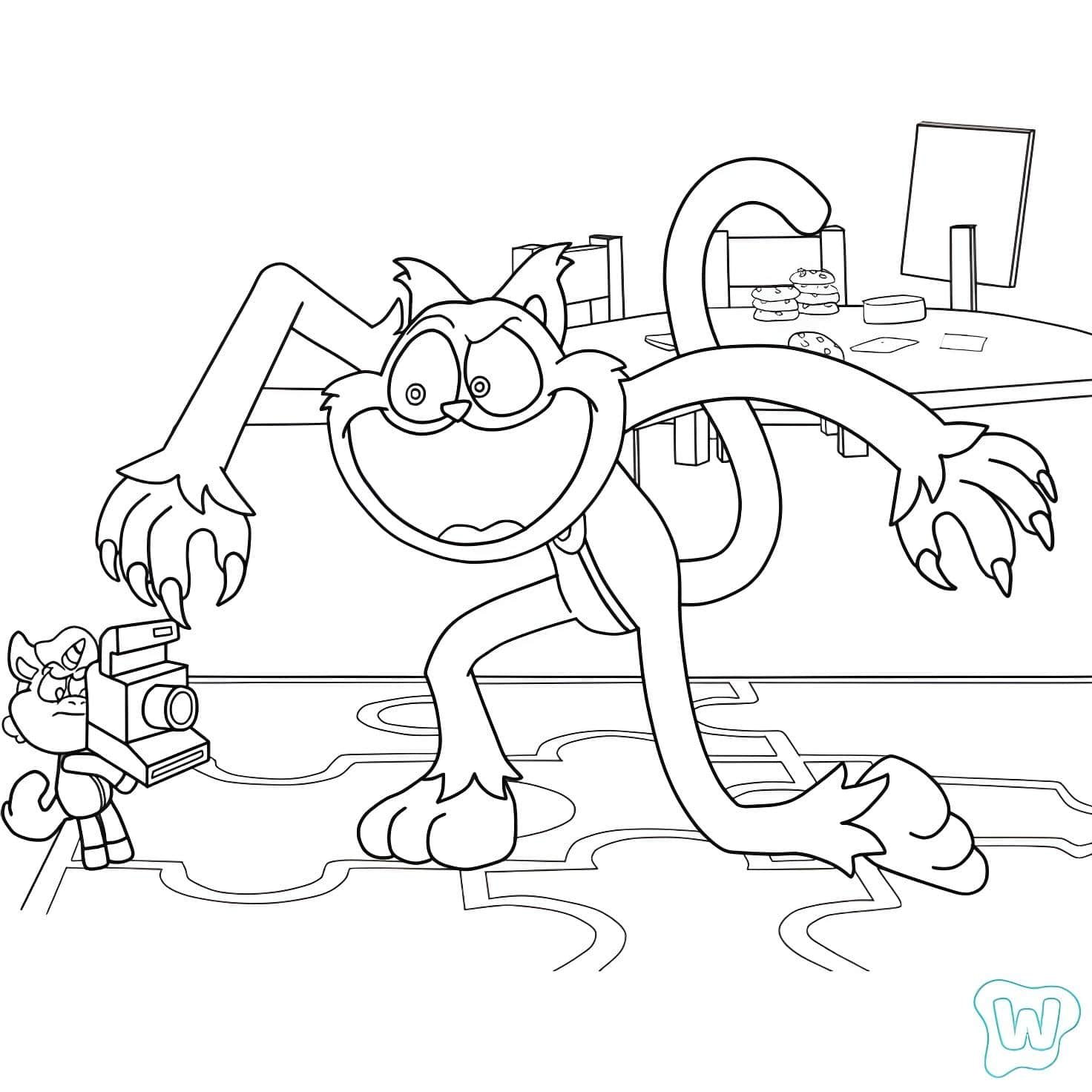 escena de catnap na cozinha para colorir