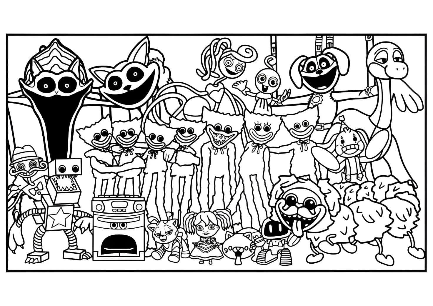 huggy wuggy e personagens poppy playtime para colorir