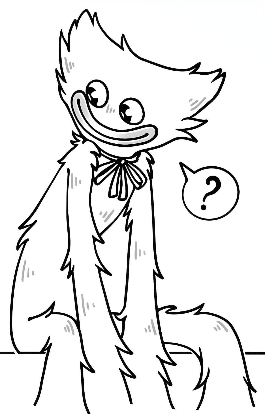 huggy wuggy poppy playtime sentado com interrogacao para colorir